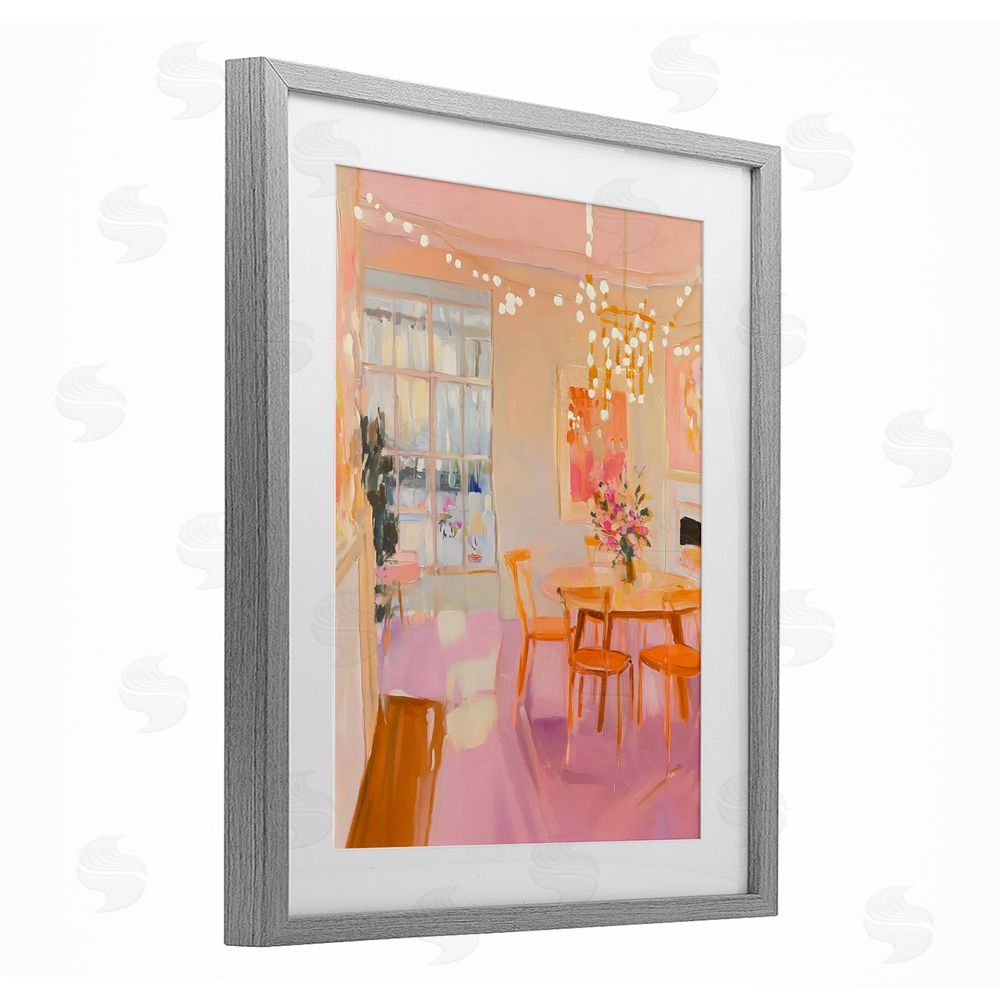The Prints Vibe Warm & Inviting Dining Room Gray Framed Print Under Glass with White Mat Wall Art