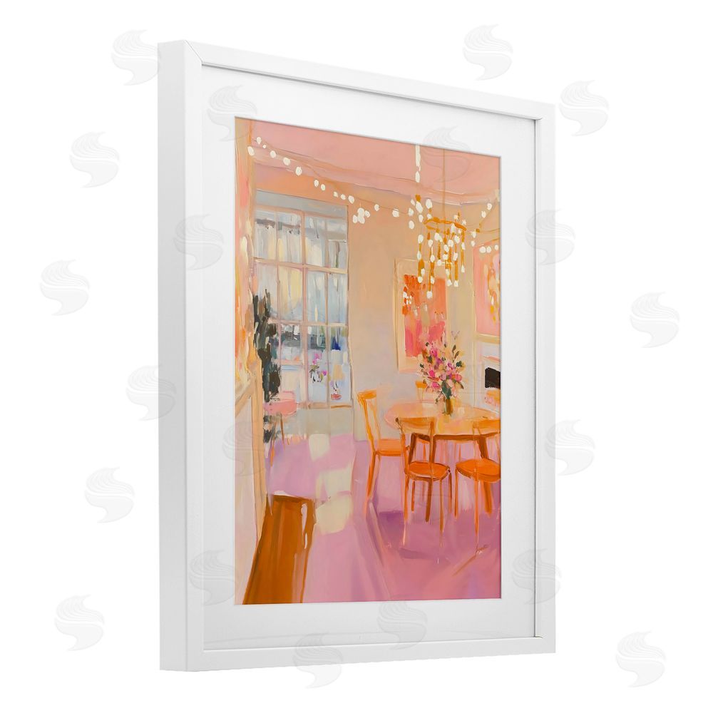 The Prints Vibe Warm & Inviting Dining Room White Framed Print Under Glass with White Mat Wall Art