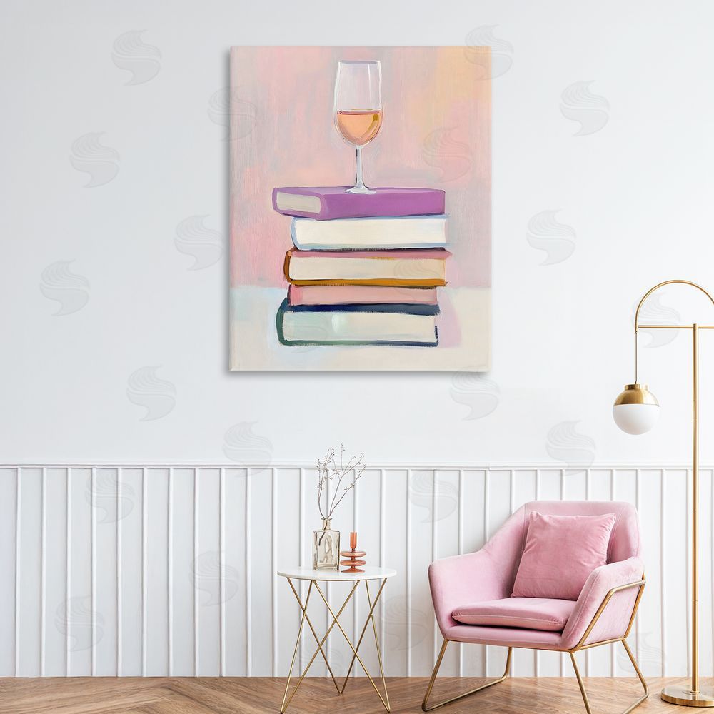 The Prints Vibe Books & Champagne Lifestyle Stretched Canvas Wall Art Print in Room