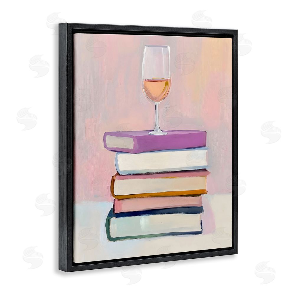 The Prints Vibe Books & Champagne Lifestyle Black Floating Frame Stretched Canvas Wall Art Print