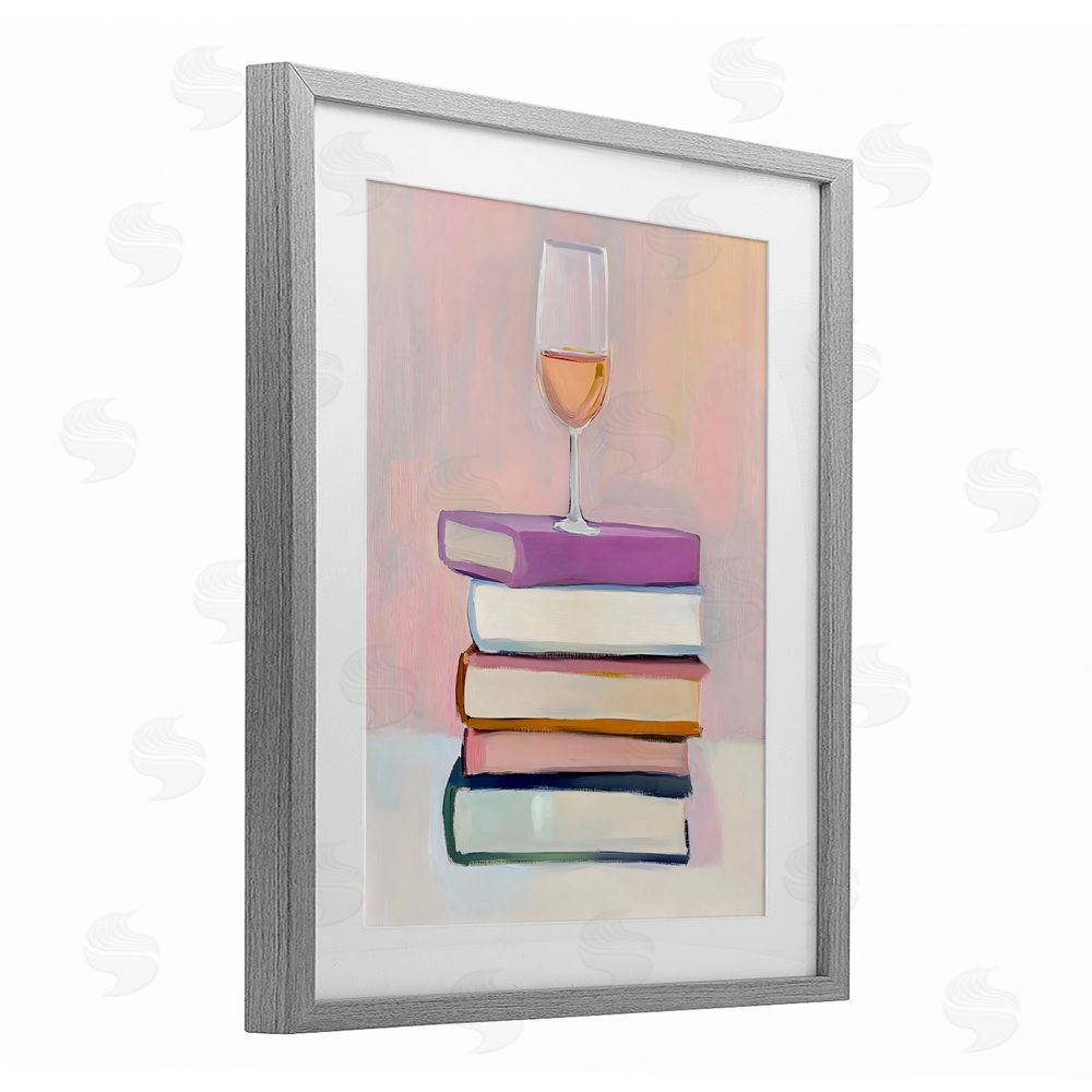 The Prints Vibe Books & Champagne Lifestyle Gray Framed Print Under Glass with Matting Wall Art