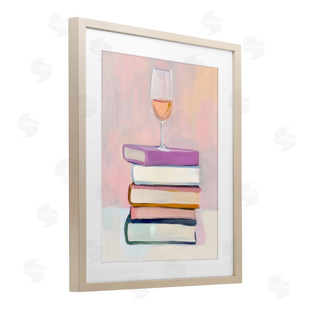 The Prints Vibe Books & Champagne Lifestyle Brown Framed Print Under Glass with Matting Wall Art