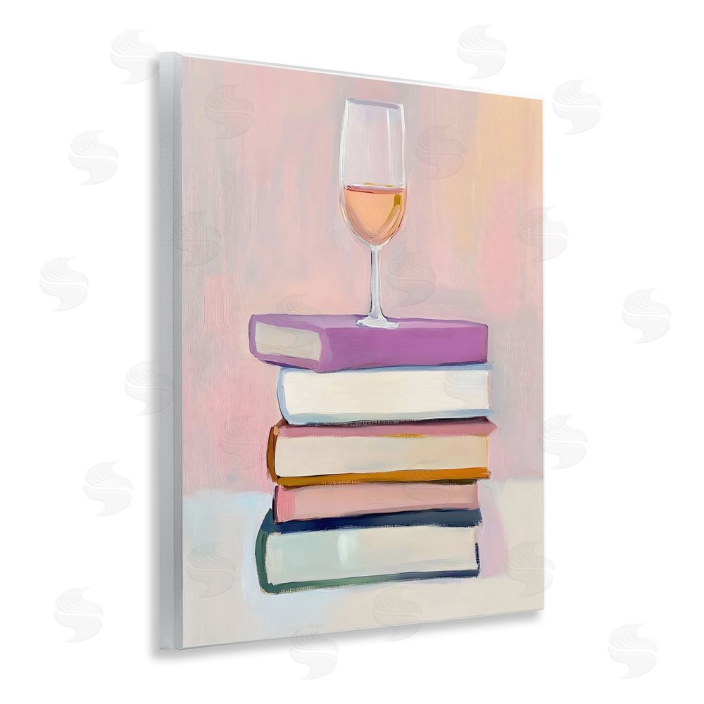 The Prints Vibe Books & Champagne Lifestyle Wall Plaque Art Print with White Foil Wrap