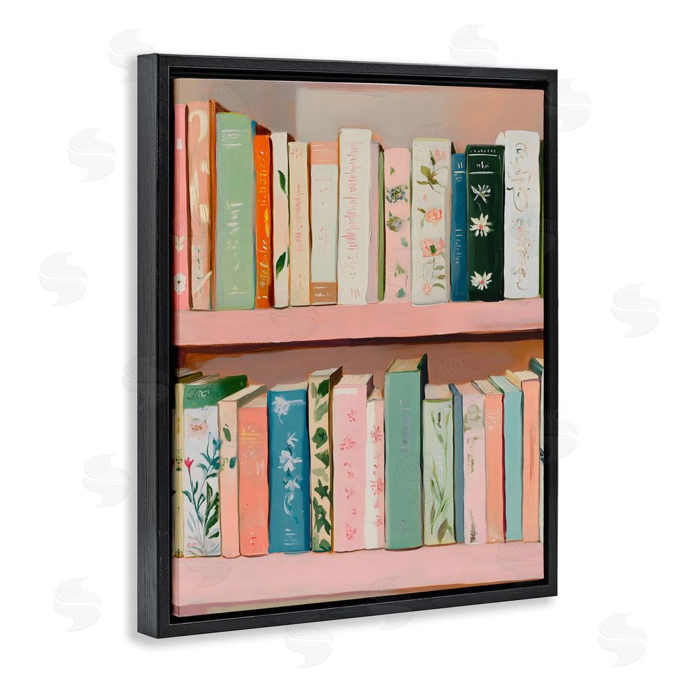 The Prints Vibe Book Lover's Pastel Shelf Black Floating Frame Stretched Canvas Wall Art Print