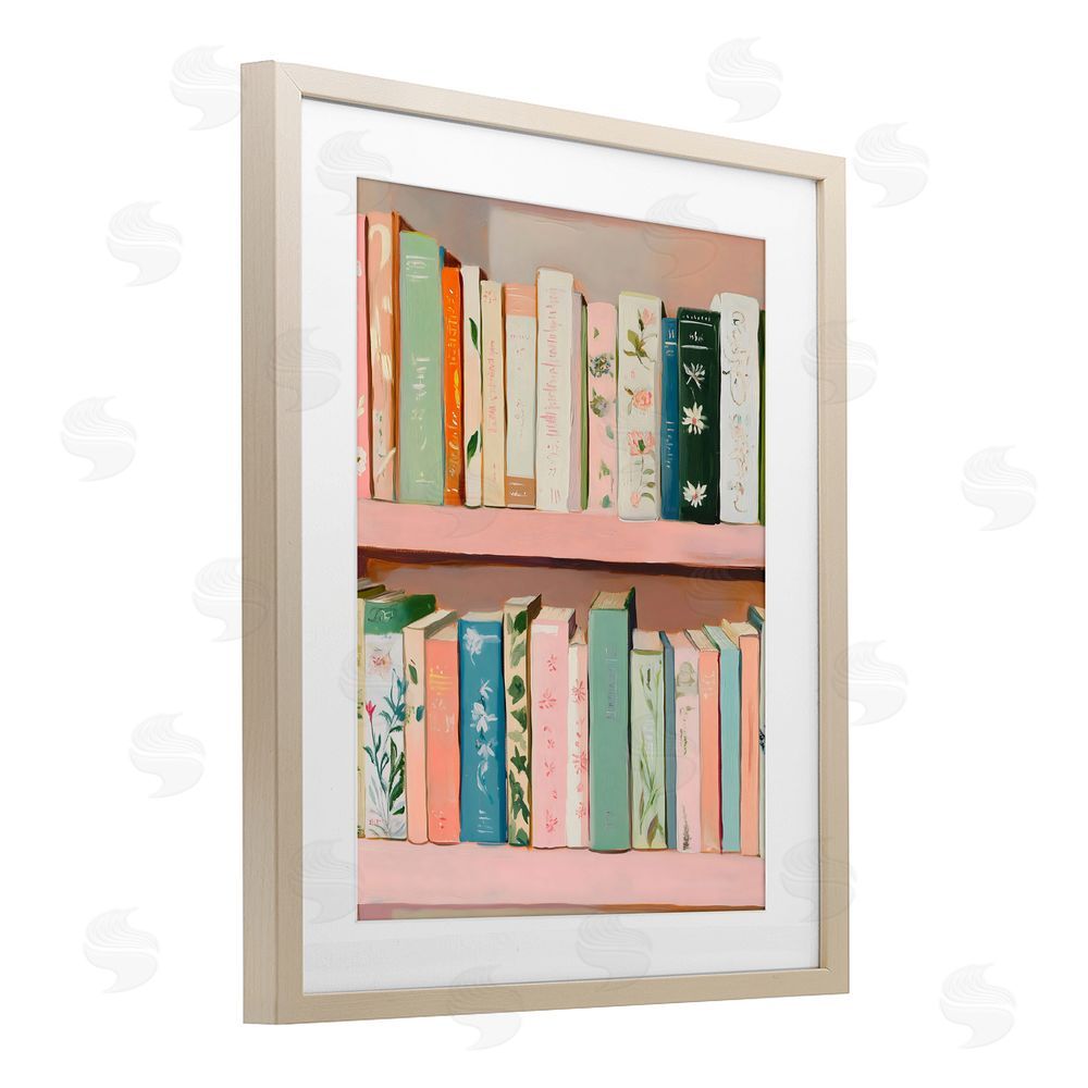 The Prints Vibe Book Lover's Pastel Shelf Brown Framed Print Under Glass with Matting Wall Art