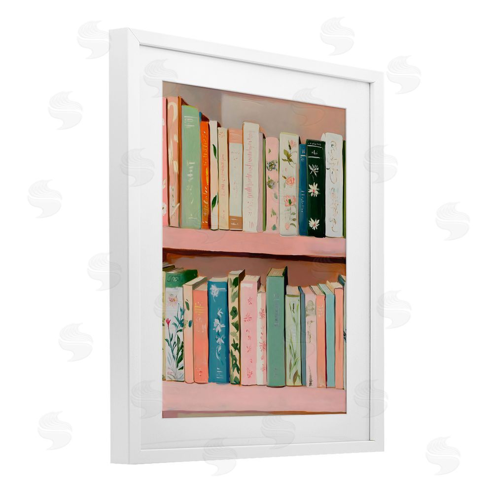 The Prints Vibe Book Lover's Pastel Shelf White Framed Print Under Glass with Matting Wall Art
