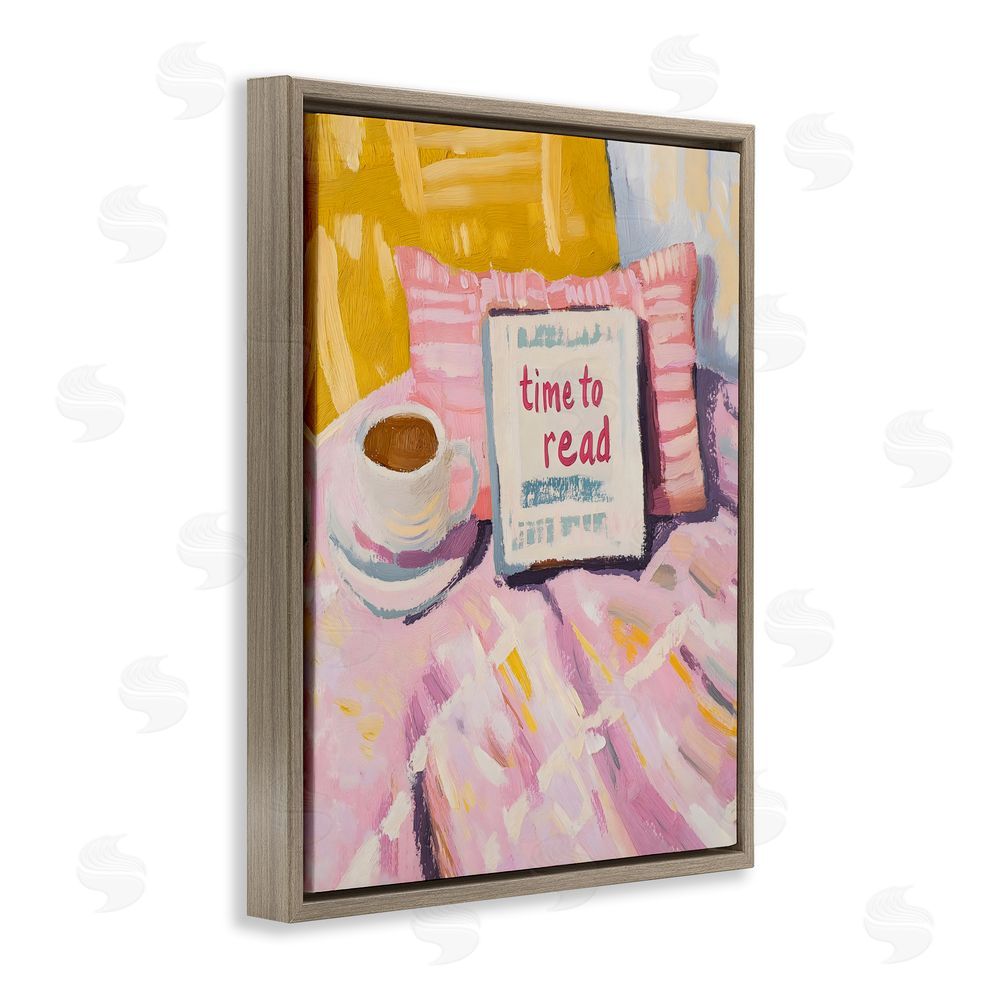 The Prints Vibe Time To Read in Morning Brown Floating Framed Canvas Wall Art Print