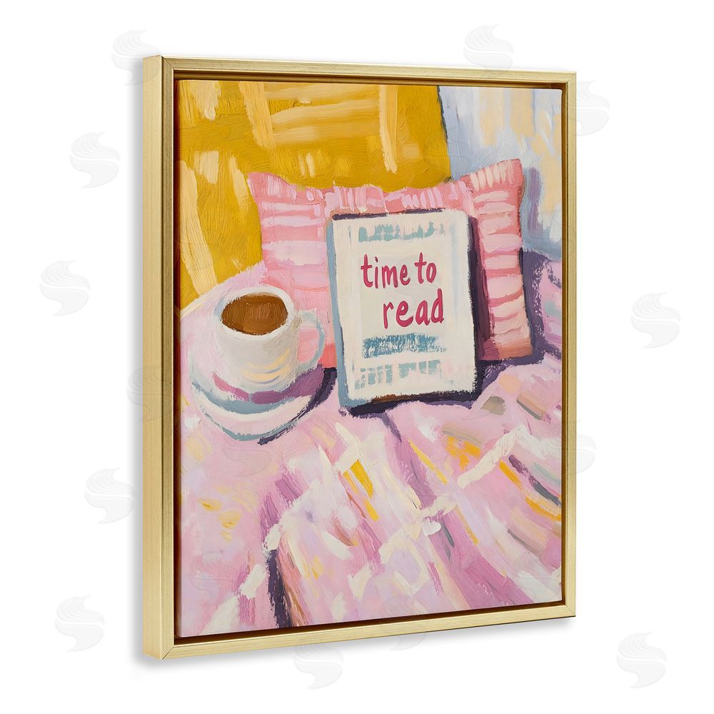 The Prints Vibe Time To Read in Morning Gold Floating Framed Canvas Wall Art Print
