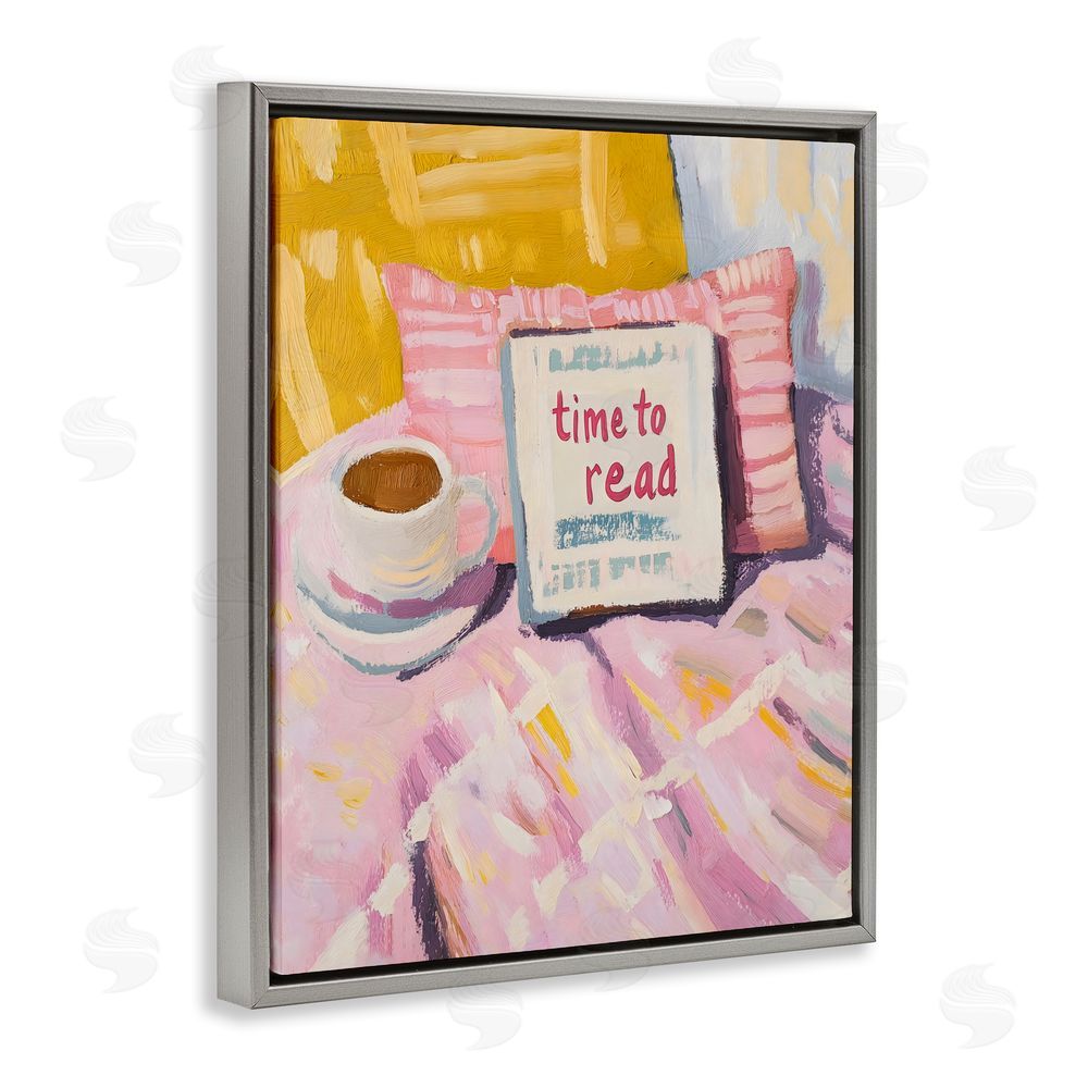 The Prints Vibe Time To Read in Morning Gray Floating Framed Canvas Wall Art Print