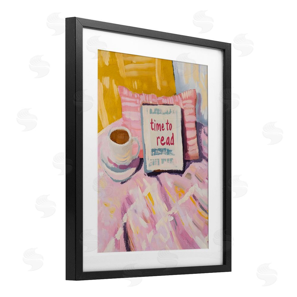 The Prints Vibe Time To Read in Morning Black Framed Print Under Glass with White Mat Wall Art