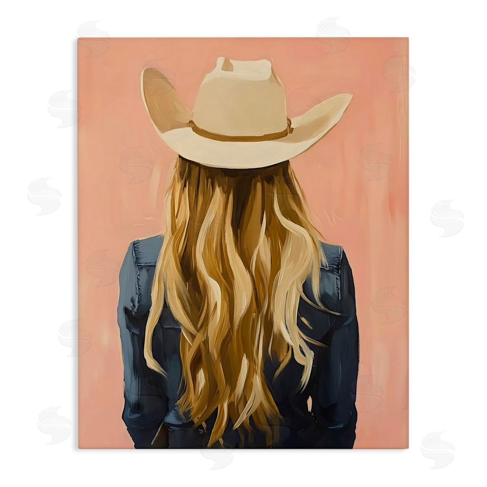 The Prints Vibe Blonde Cowgirl Back View Stretched Canvas Wall Art Print