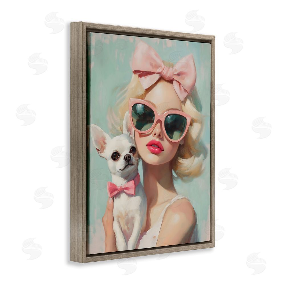 The Prints Vibe Girl with Chihuahua Brown Floating Framed Canvas Wall Art