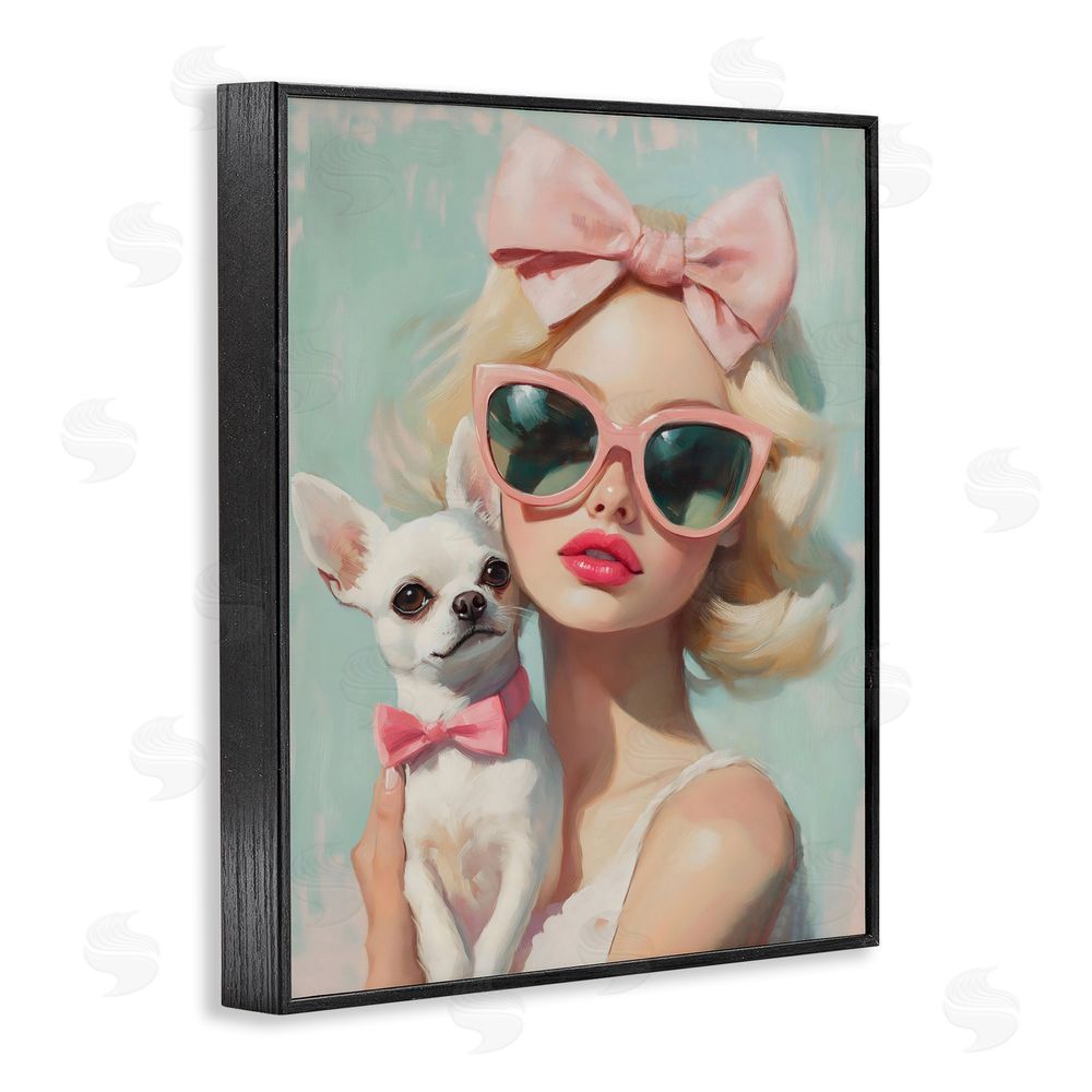 The Prints Vibe Girl with Chihuahua Black Framed Giclee Wall Art