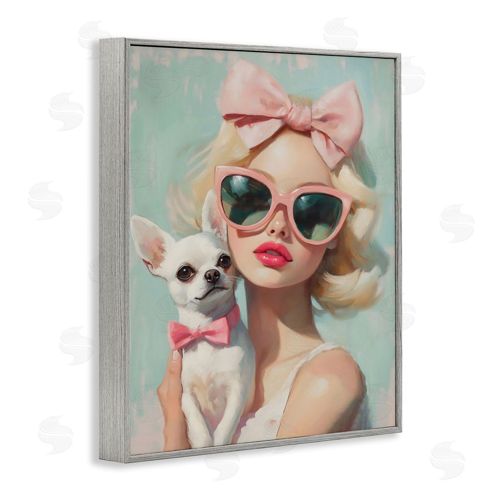 The Prints Vibe Girl with Chihuahua Gray Framed Giclee Wall Art