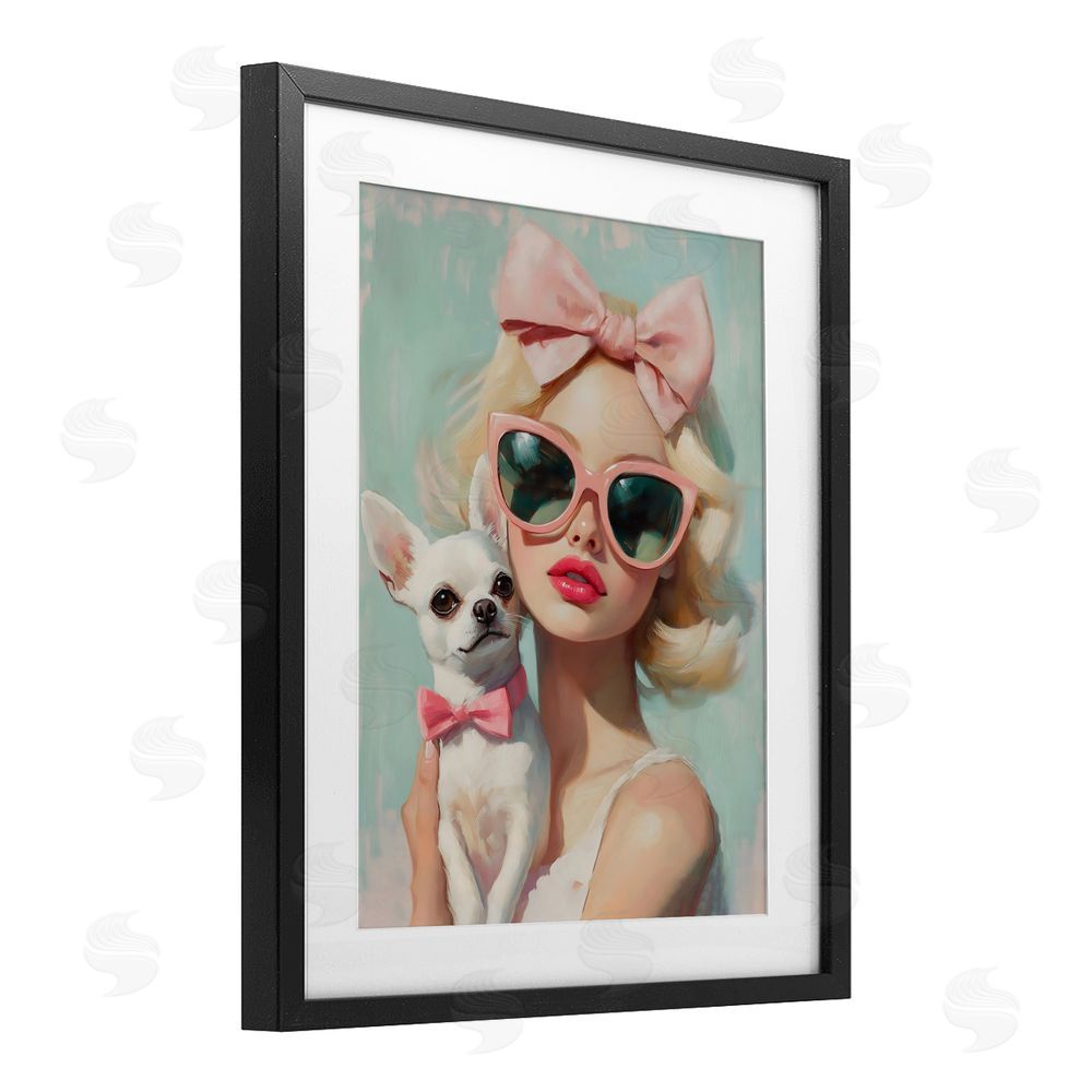 The Prints Vibe Girl with Chihuahua Black Framed Print Under Glass Wall Art