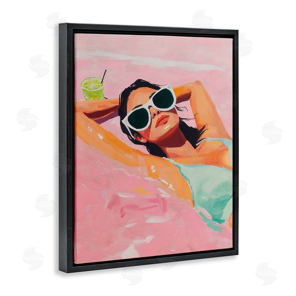 The Prints Vibe Trendy Summer Girl Black Floating Framed Canvas Wall Art Print
