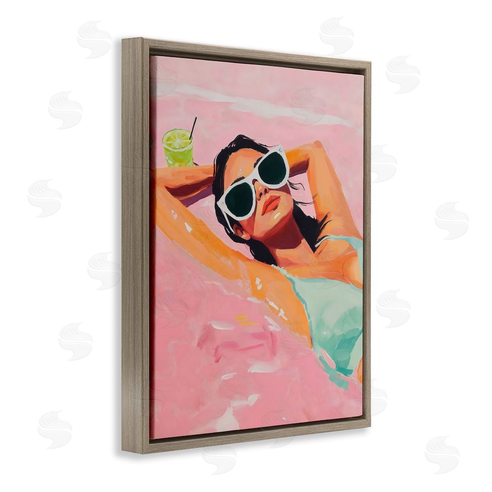 The Prints Vibe Trendy Summer Girl Brown Floating Framed Canvas Wall Art Print