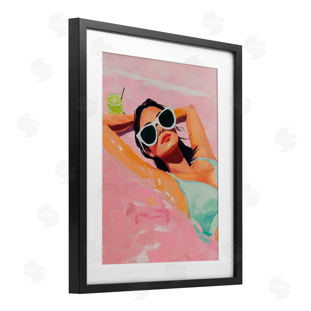 The Prints Vibe Trendy Summer Girl Black Framed Print Under Glass with White Mat Wall Art