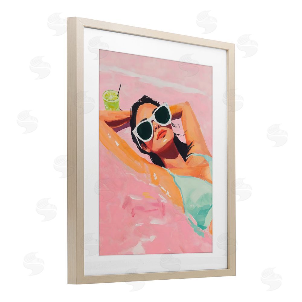 The Prints Vibe Trendy Summer Girl Brown Framed Print Under Glass with White Mat Wall Art