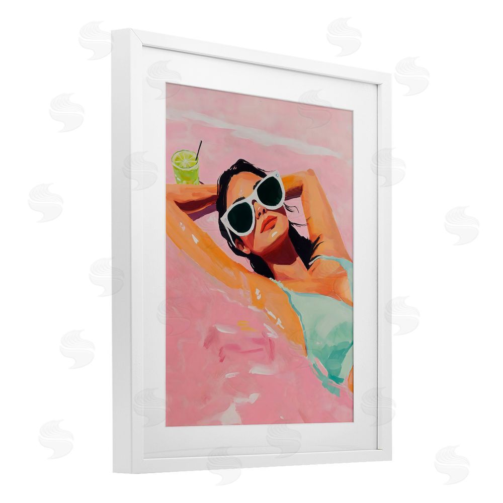 The Prints Vibe Trendy Summer Girl White Framed Print Under Glass with White Mat Wall Art