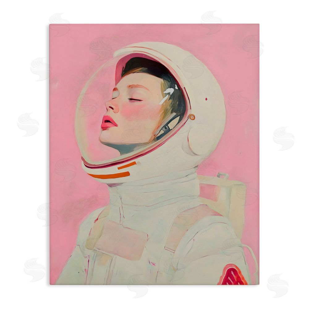 The Prints Vibe Pink Astronaut Girl Stretched Canvas Wall Art