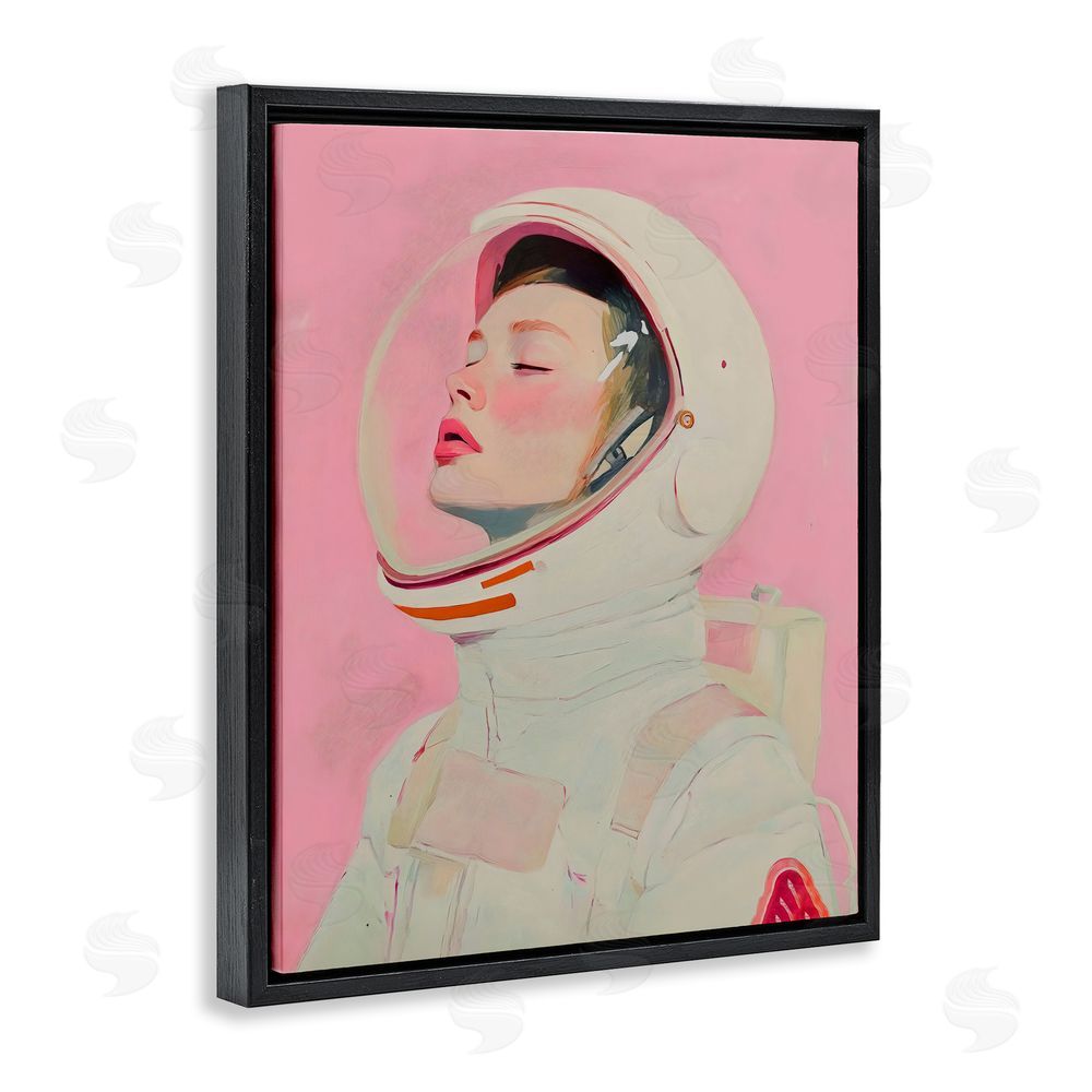 The Prints Vibe Pink Astronaut Girl Black Floating Framed Canvas Wall Art