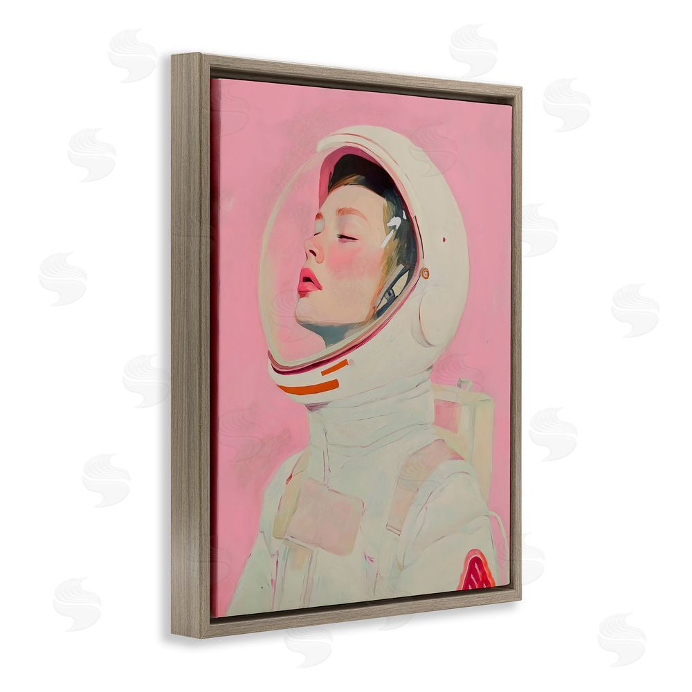 The Prints Vibe Pink Astronaut Girl Brown Floating Framed Canvas Wall Art