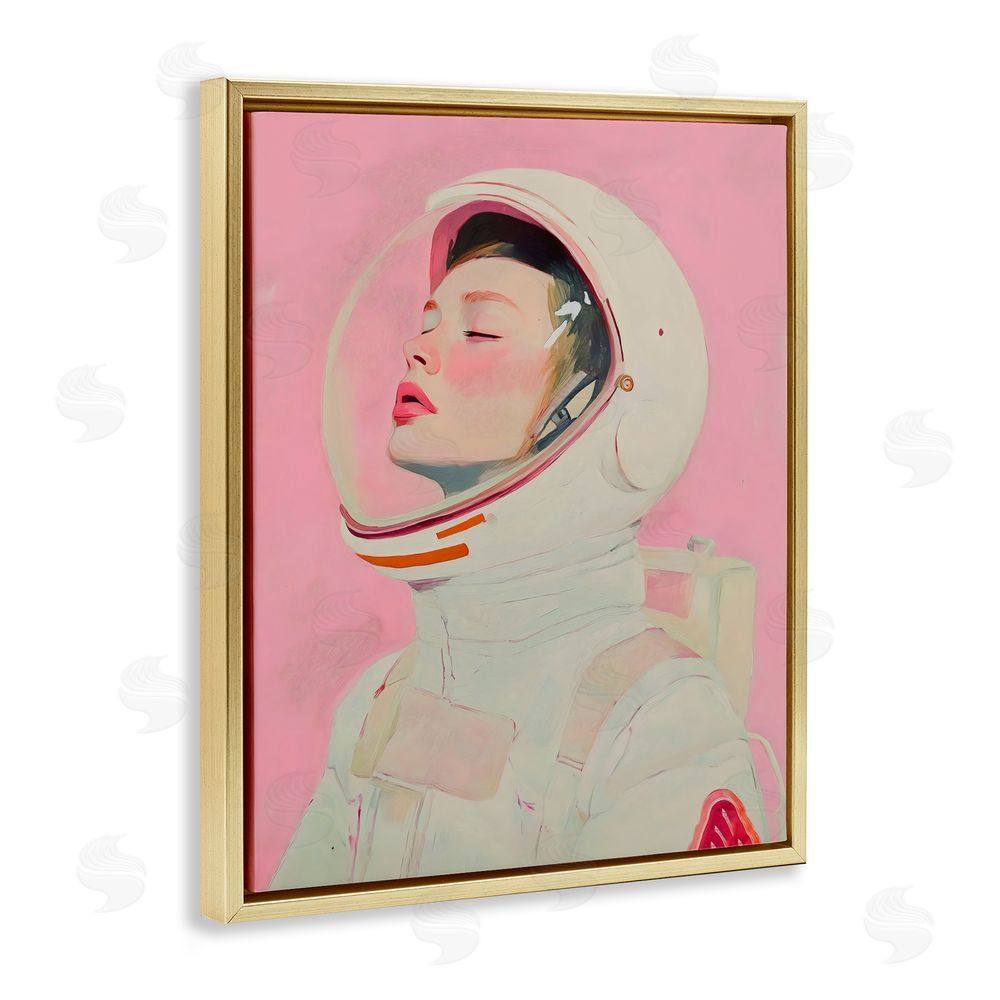 The Prints Vibe Pink Astronaut Girl Gold Floating Framed Canvas Wall Art