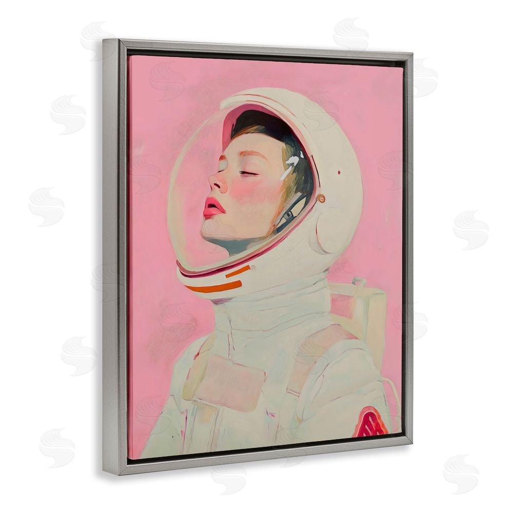 The Prints Vibe Pink Astronaut Girl Gray Floating Framed Canvas Wall Art