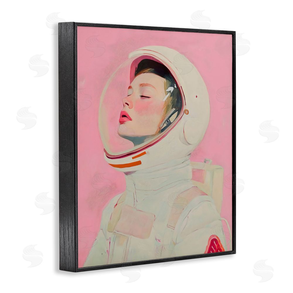 The Prints Vibe Pink Astronaut Girl Black Framed Giclee Wall Art