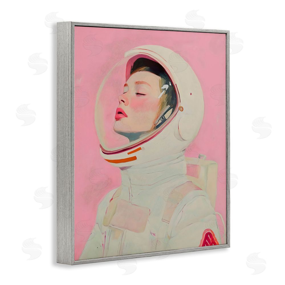 The Prints Vibe Pink Astronaut Girl Gray Framed Giclee Wall Art