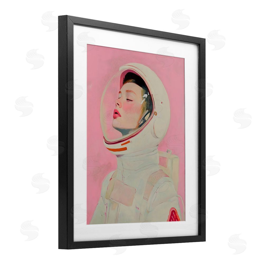 The Prints Vibe Pink Astronaut Girl Black Framed Print Under Glass Wall Art