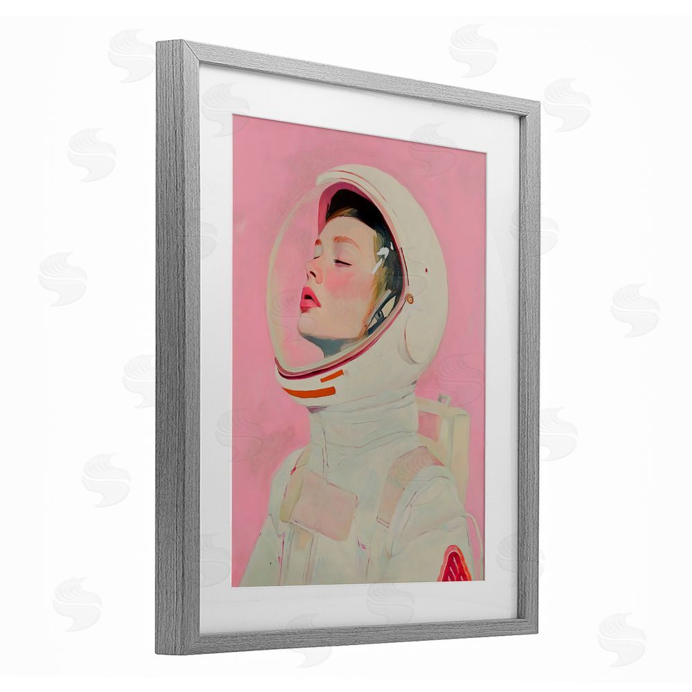 The Prints Vibe Pink Astronaut Girl Gray Framed Print Under Glass Wall Art
