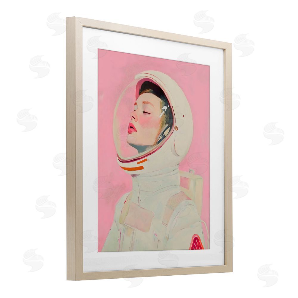 The Prints Vibe Pink Astronaut Girl Brown Framed Print Under Glass Wall Art