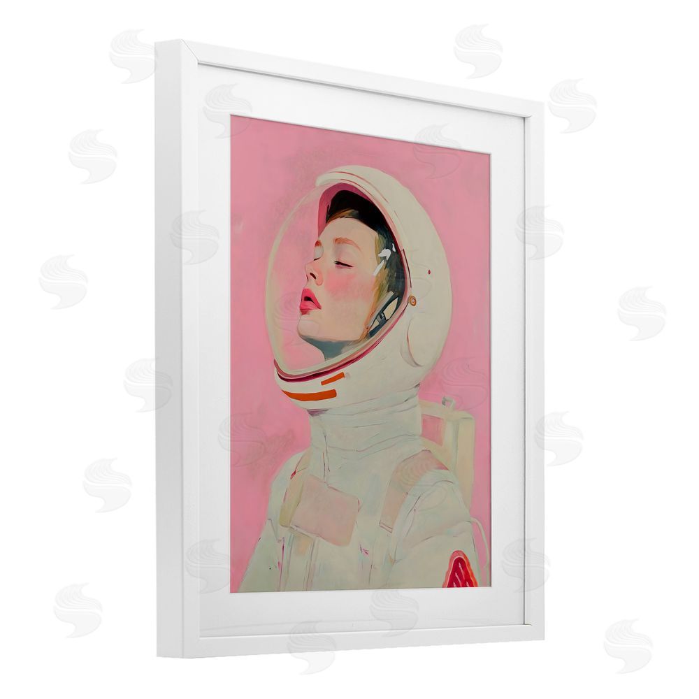 The Prints Vibe Pink Astronaut Girl White Framed Print Under Glass Wall Art