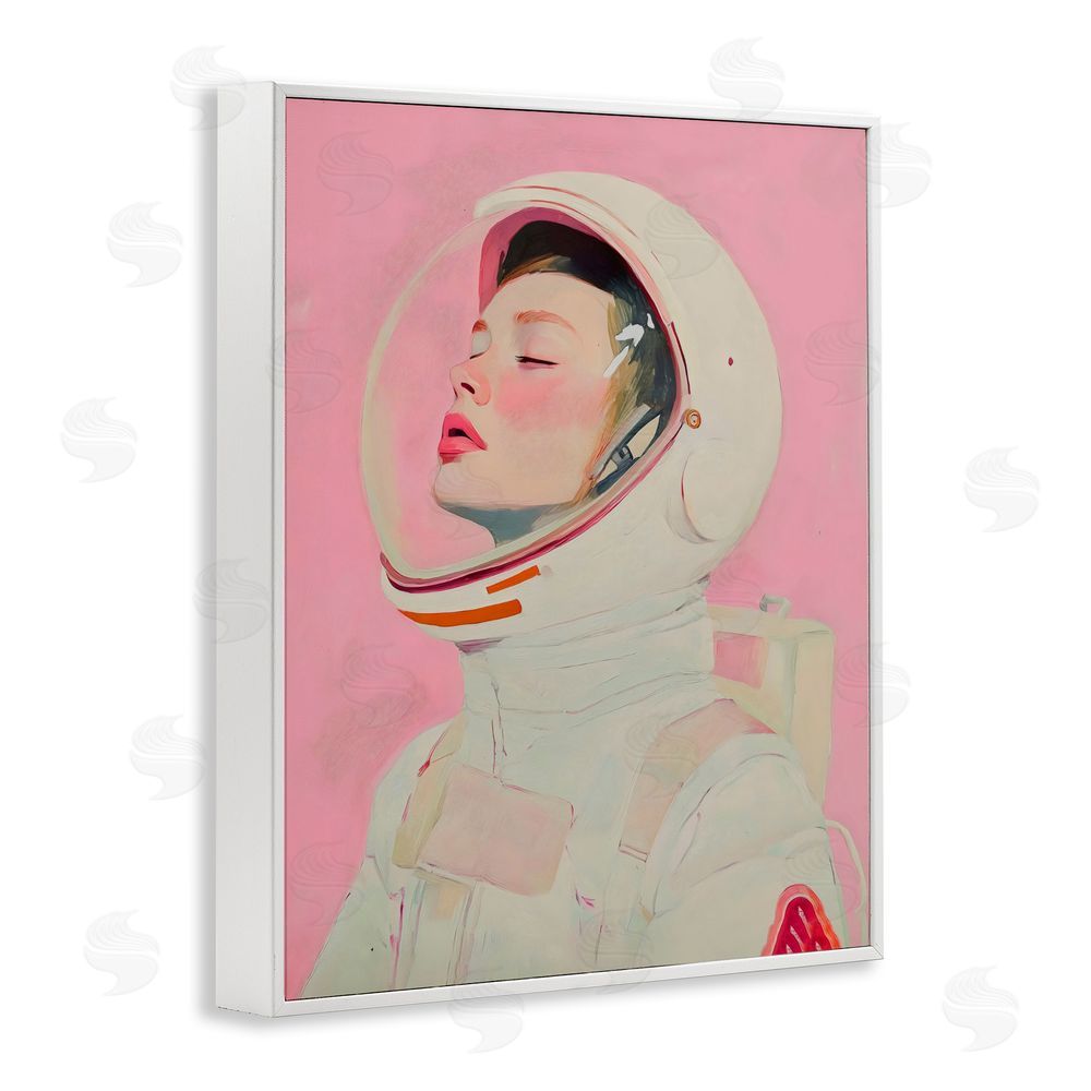 The Prints Vibe Pink Astronaut Girl White Framed Giclee Wall Art