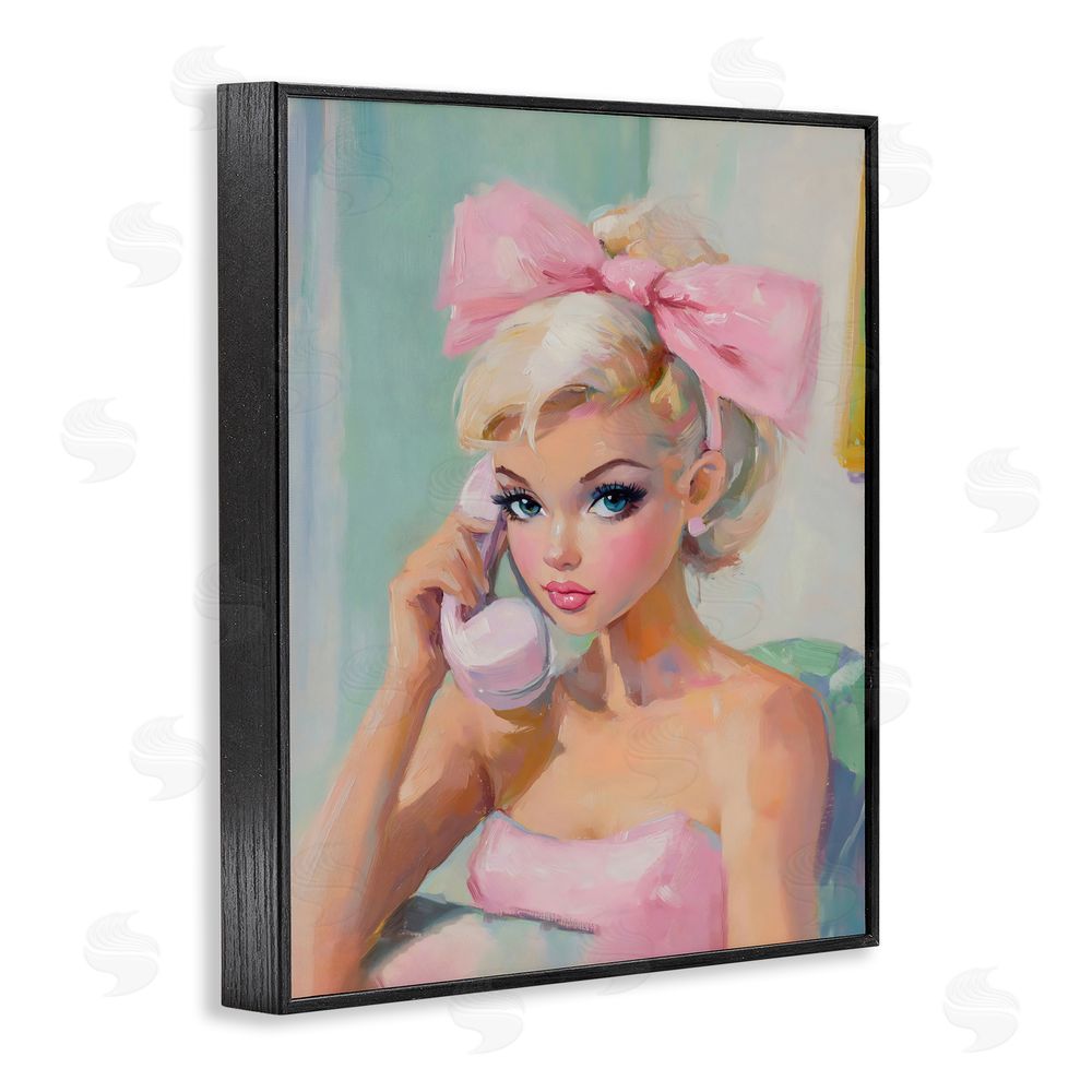 The Prints Vibe Blonde Girl with Pink Bow Black Framed Giclee Wall Art Print