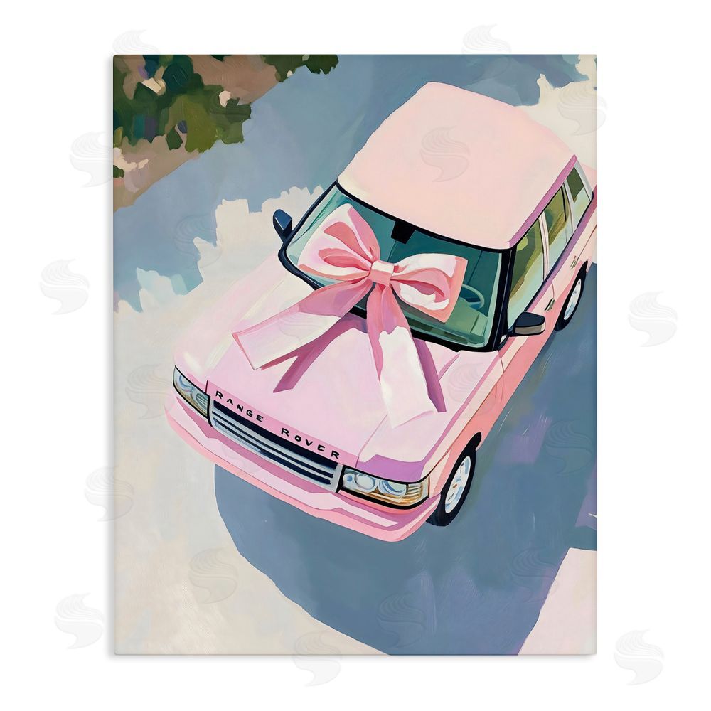 The Prints Vibe Pink Luxury Rover with Ribbon Stretched Canvas Wall Art