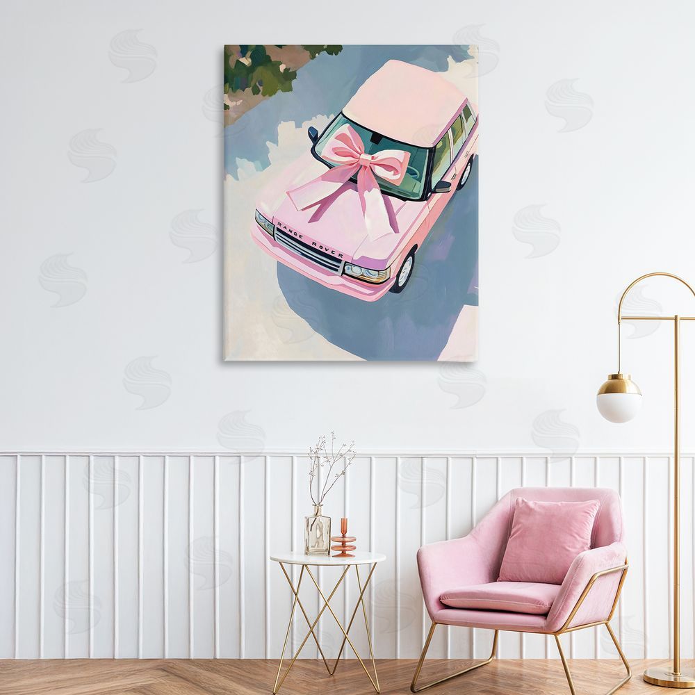 The Prints Vibe Pink Luxury Rover with Ribbon Stretched Canvas Wall Art in Room