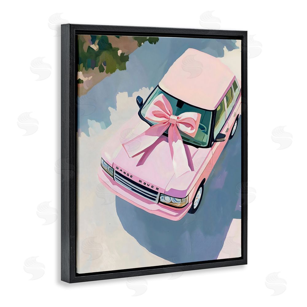 The Prints Vibe Pink Luxury Rover with Ribbon Black Floating Framed Canvas Wall Art