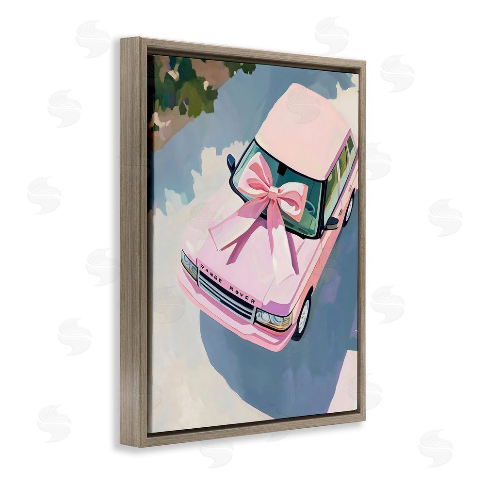 The Prints Vibe Pink Luxury Rover with Ribbon Brown Floating Framed Canvas Wall Art