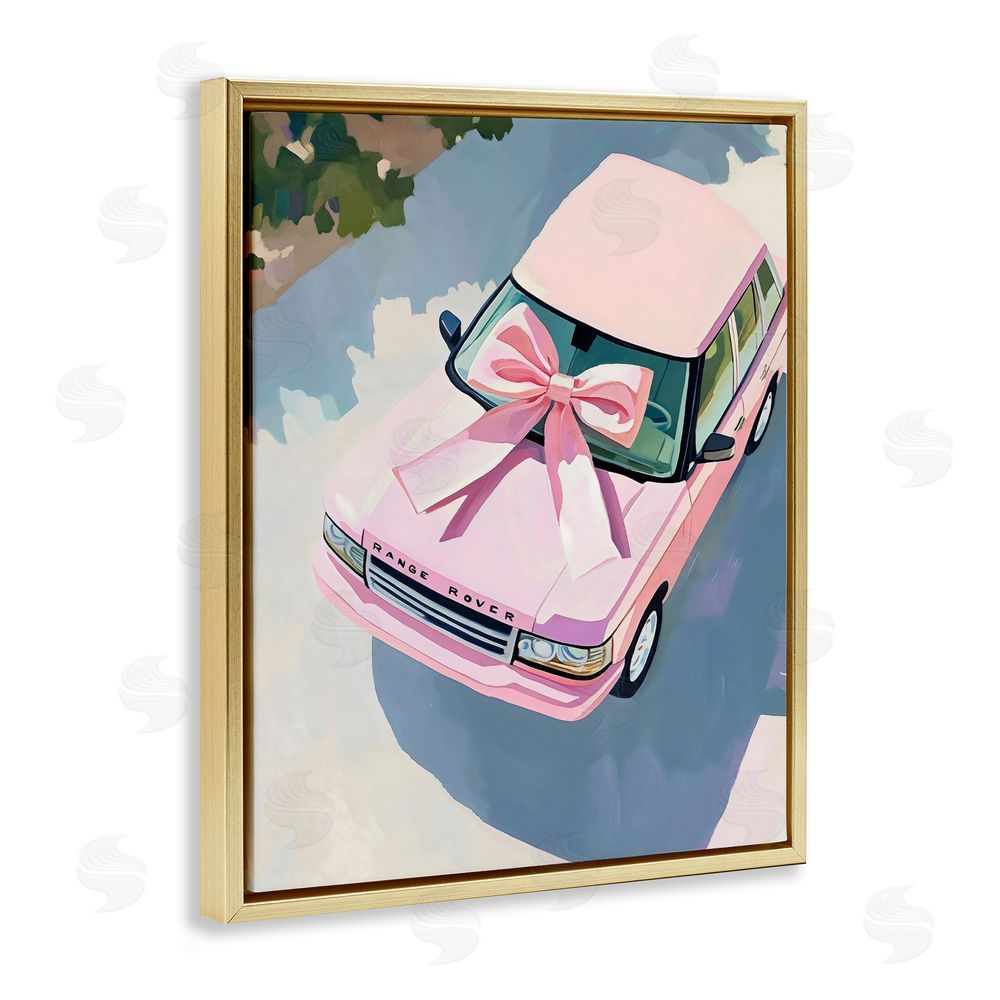 The Prints Vibe Pink Luxury Rover with Ribbon Gold Floating Framed Canvas Wall Art
