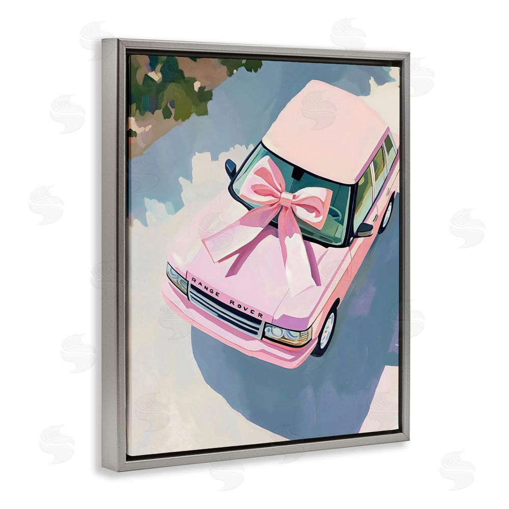 The Prints Vibe Pink Luxury Rover with Ribbon Gray Floating Framed Canvas Wall Art