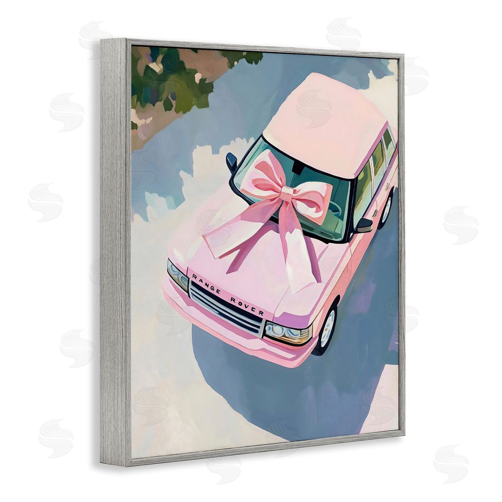 The Prints Vibe Pink Luxury Rover with Ribbon Gray Framed Giclee Wall Art