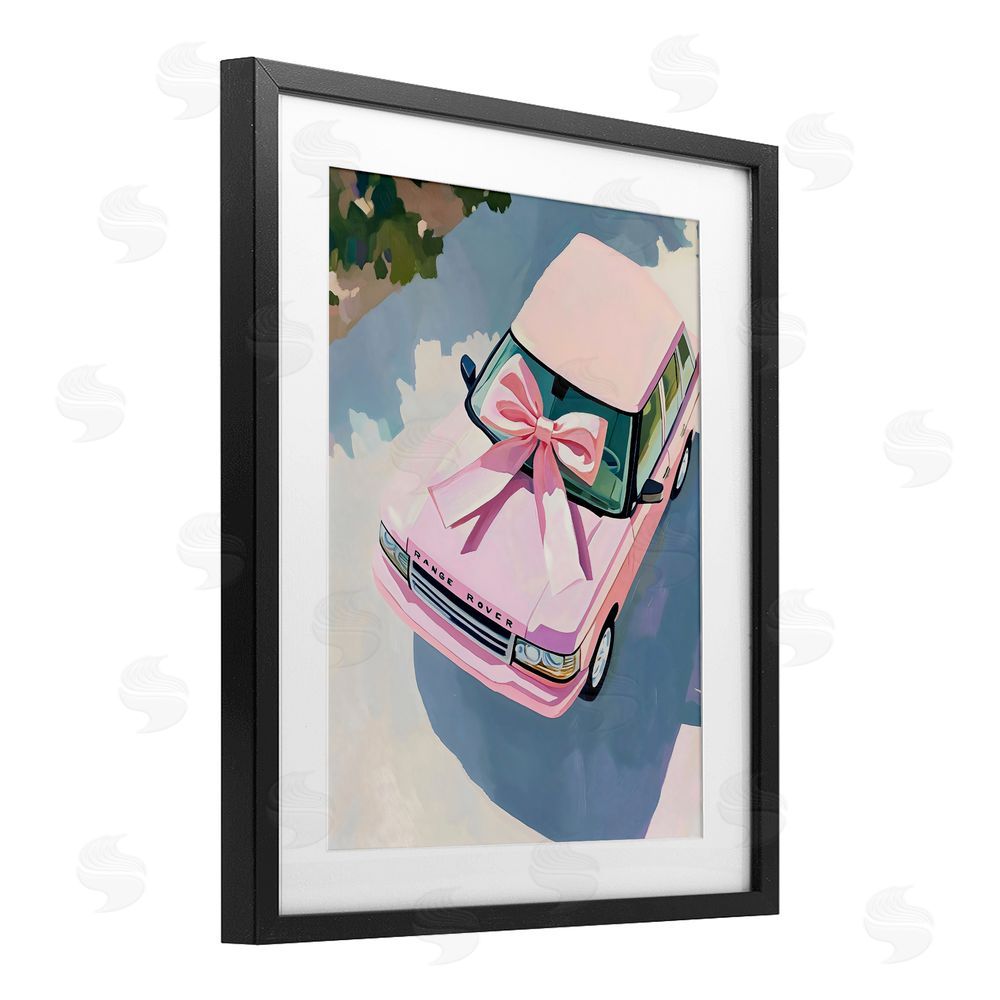 The Prints Vibe Pink Luxury Rover with Ribbon Black Framed Print Under Glass Wall Art