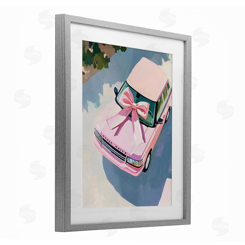 The Prints Vibe Pink Luxury Rover with Ribbon Gray Framed Print Under Glass Wall Art