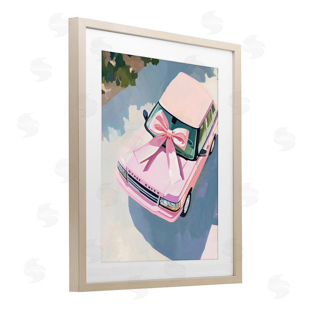 The Prints Vibe Pink Luxury Rover with Ribbon Brown Framed Print Under Glass Wall Art