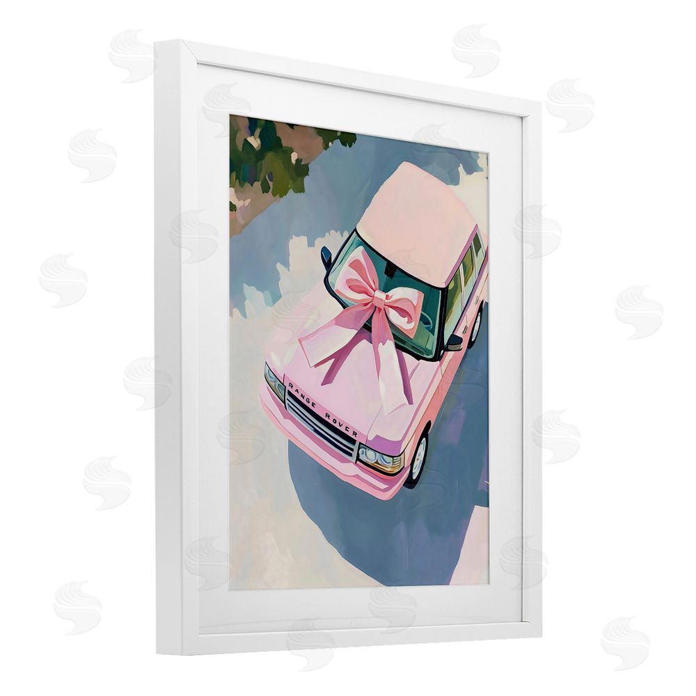 The Prints Vibe Pink Luxury Rover with Ribbon White Framed Print Under Glass Wall Art