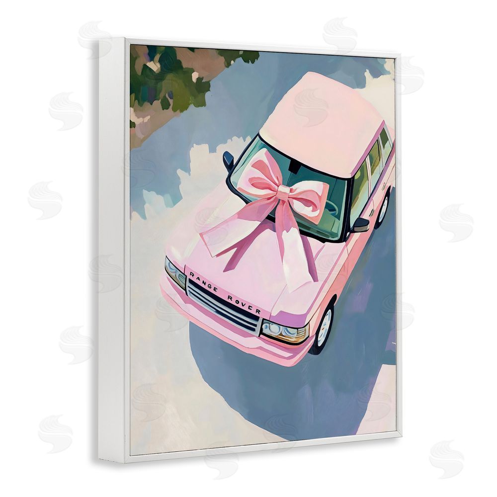 The Prints Vibe Pink Luxury Rover with Ribbon White Framed Giclee Wall Art
