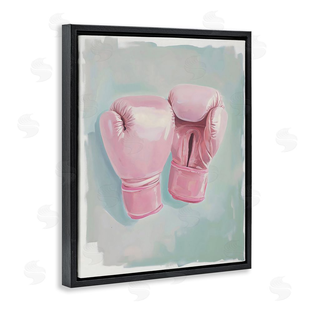 The Prints Vibe Feminine Pink Boxing Gloves Black Floating Framed Canvas Wall Art